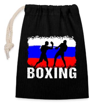 Boxe Russie Arts Martiaux Boxeur - Sac cadeau en coton avec cordon (14 x 20 cm) - noir - Devant