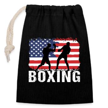 Boxe USA Arts Martiaux Boxeur - Sac cadeau en coton avec cordon (14 x 20 cm) - noir - Devant