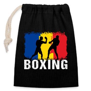 Boxe Roumanie Arts Martiaux Boxeur - Sac cadeau en coton avec cordon (14 x 20 cm) - noir - Devant
