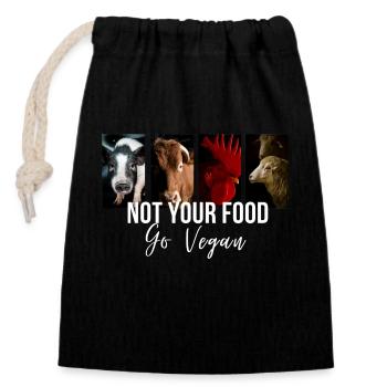Devenez végétalien - Pas votre nourriture | Bien-être animal | Véganisme - Sac cadeau en coton avec cordon (14 x 20 cm) - noir - Devant