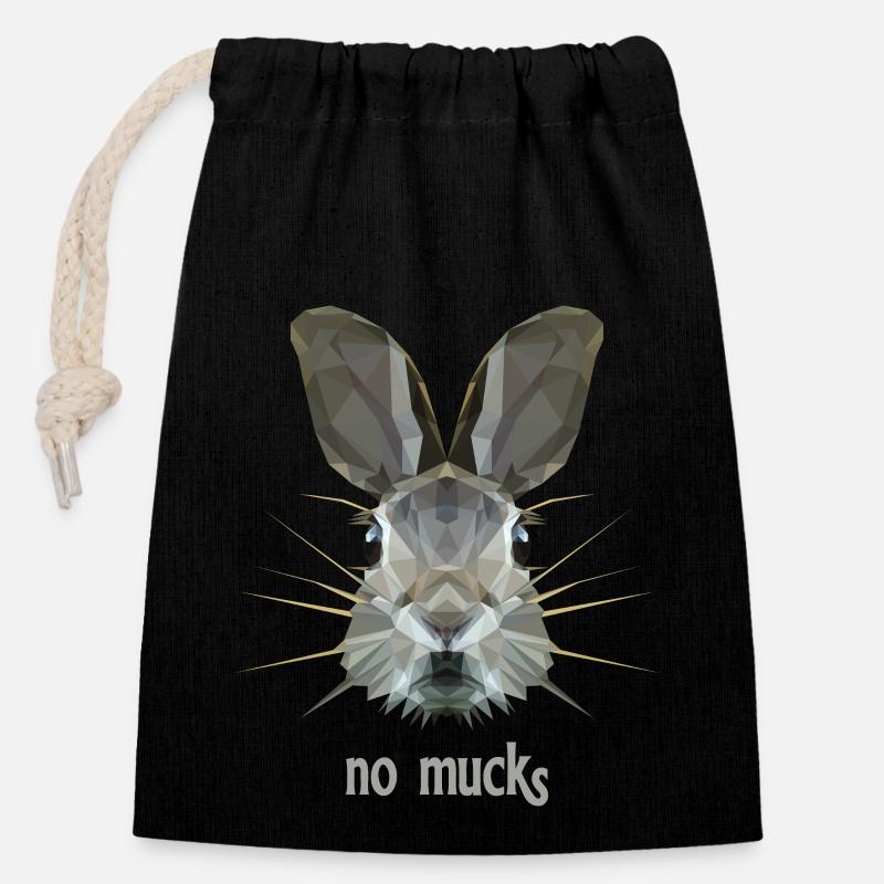 Tête de lapin aussi silencieuse qu’une souris - Sac cadeau en coton avec cordon (14 x 20 cm) - noir