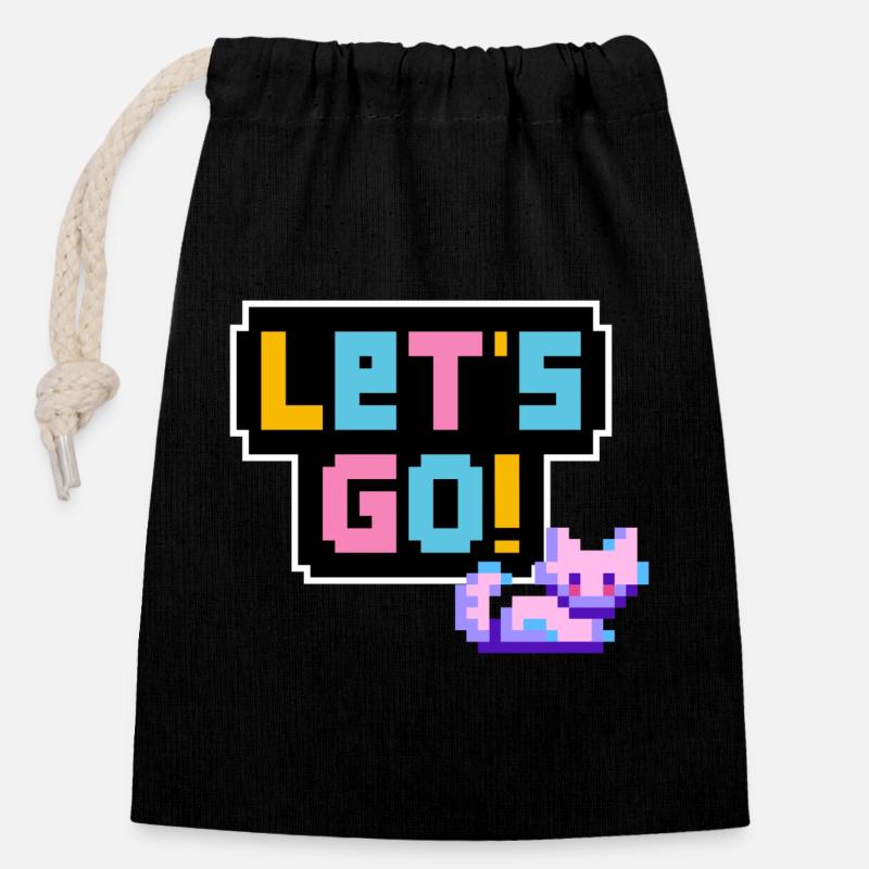 Let's Go! - Verschließbarer Geschenkbeutel aus Baumwolle (14x20cm) - Schwarz