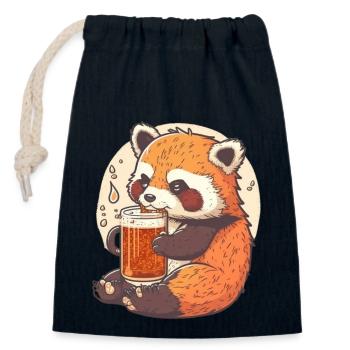 Red panda enjoying its beer - Closable cotton gift bag (14x20cm) - navy - Front
