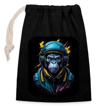 Monkey in an astronaut suit | Space pilot - Closable cotton gift bag (14x20cm) - black - Front