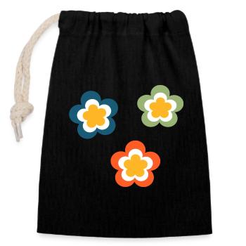 70s Flower Pattern Retro Hippie Festival - Closable cotton gift bag (14x20cm) - black - Front