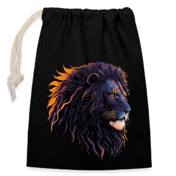 Colorful lion head - Verschließbarer Geschenkbeutel aus Baumwolle (14x20cm) - Schwarz - Vorne