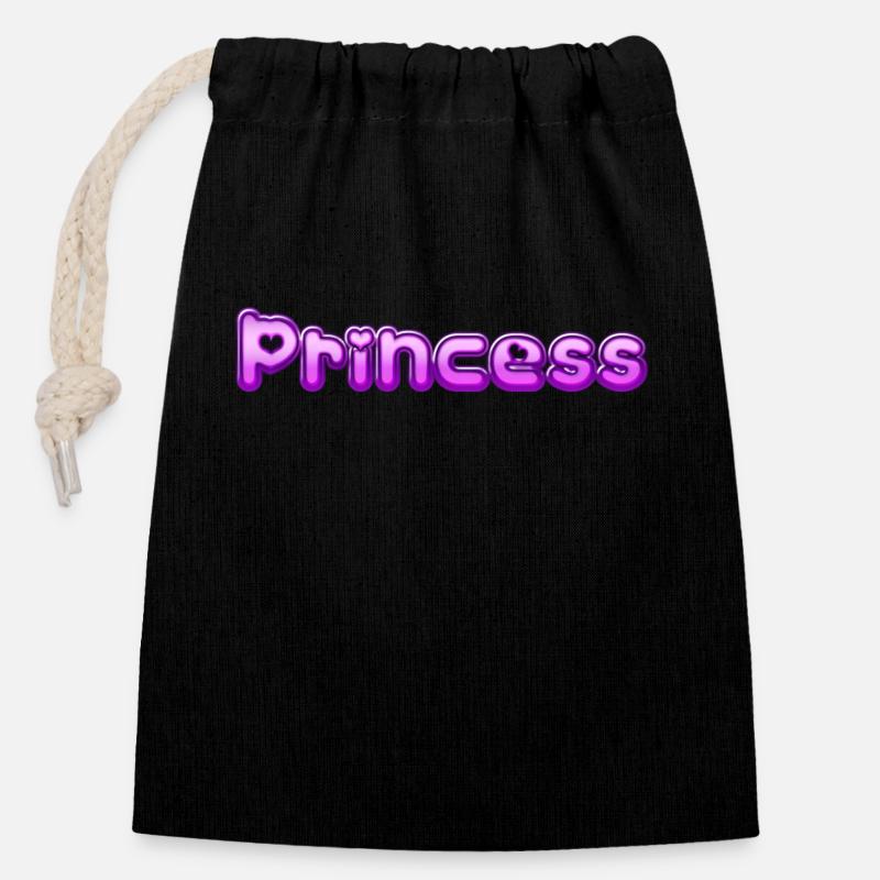 Text Princess - Verschließbarer Geschenkbeutel aus Baumwolle (14x20cm) - Schwarz