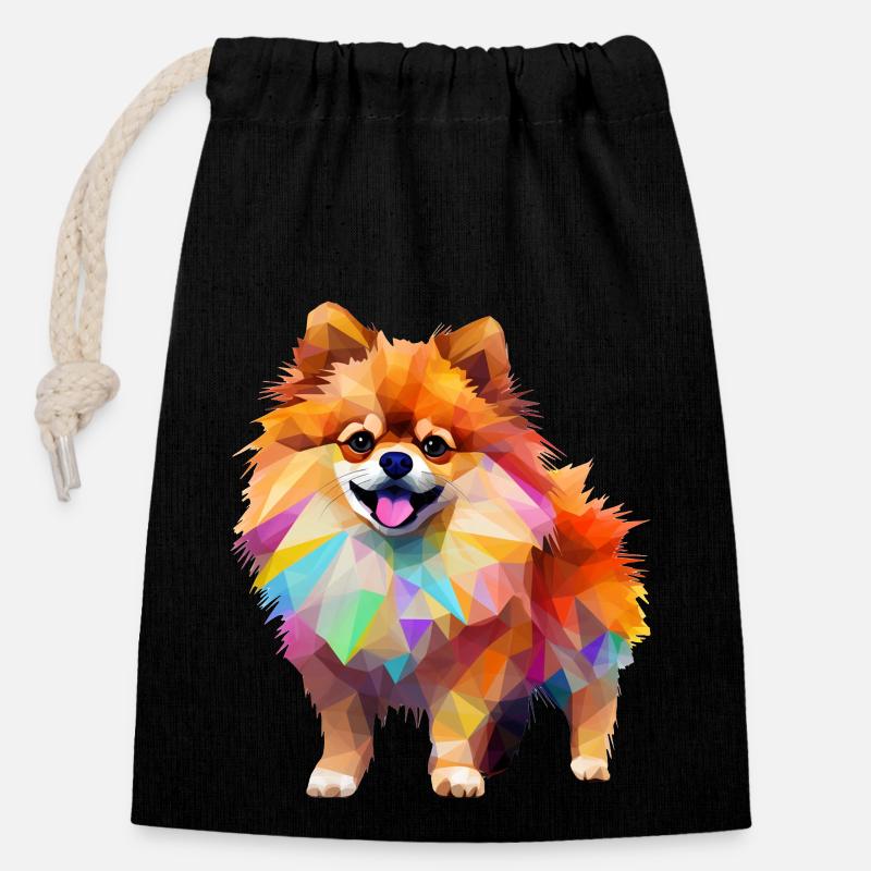 Dessin géométrique Spitz miniature - Sac cadeau en coton avec cordon (14 x 20 cm) - noir