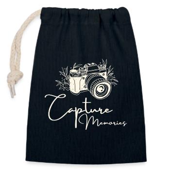 Photographie Citation Capturer des souvenirs - Sac cadeau en coton avec cordon (14 x 20 cm) - bleu marine - Devant