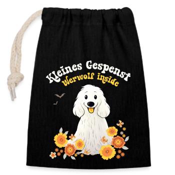 Kleines Gespenst - Werwolf inside mit 70er Blumen - Verschließbarer Geschenkbeutel aus Baumwolle (14x20cm) - Schwarz - Vorne