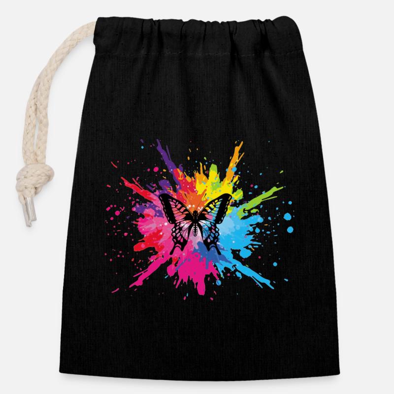 Mehrfarbiger Schmetterling - Verschließbarer Geschenkbeutel aus Baumwolle (14x20cm) - Schwarz