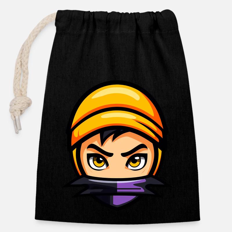 Ninja mignon d’Halloween - Sac cadeau en coton avec cordon (14 x 20 cm) - noir