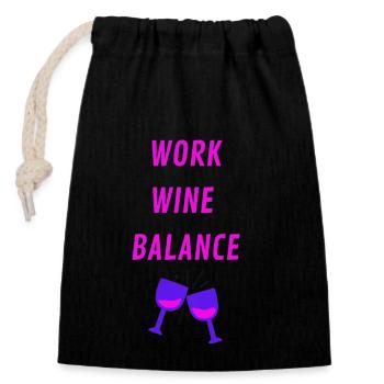 WORK WINE BALANCE - Verschließbarer Geschenkbeutel aus Baumwolle (14x20cm) - Schwarz - Vorne