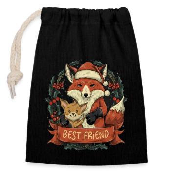 Fuchs & Kaninchen: Beste Freunde - Verschließbarer Geschenkbeutel aus Baumwolle (14x20cm) - Schwarz - Vorne