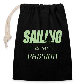 Sailing Sailer Segler Segelschiff - Verschließbarer Geschenkbeutel aus Baumwolle (14x20cm) - Schwarz - Vorne