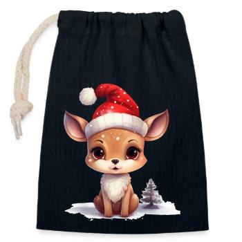 Joyeux Noël fauve avec chapeau de père Noël - Sac cadeau en coton avec cordon (14 x 20 cm) - bleu marine - Devant
