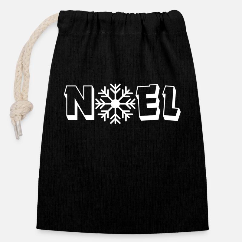 NOEL FLOCON - Sac cadeau en coton avec cordon (14 x 20 cm) - noir