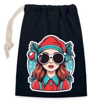 Girl Christmas Drawing - Closable cotton gift bag (14x20cm) - navy - Front