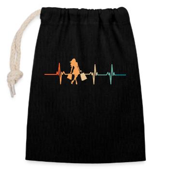 Heartbeat Einkaufen - Verschließbarer Geschenkbeutel aus Baumwolle (14x20cm) - Schwarz - Vorne
