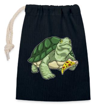 Pizza à la tortue - Sac cadeau en coton avec cordon (14 x 20 cm) - bleu marine - Devant