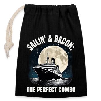 Sailing And Bacon Perfect Combo Cruise Ship - Verschließbarer Geschenkbeutel aus Baumwolle (14x20cm) - Schwarz - Vorne