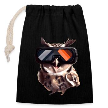 Owl_ 05 - Closable cotton gift bag (14x20cm) - black - Front