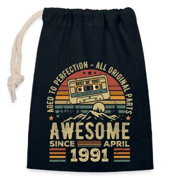 Avril 1991 Vintage Anniversaire Rétro Cadeau - Sac cadeau en coton avec cordon (14 x 20 cm) - bleu marine - Devant