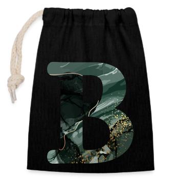 Green marbled letter b - Closable cotton gift bag (14x20cm) - black - Front