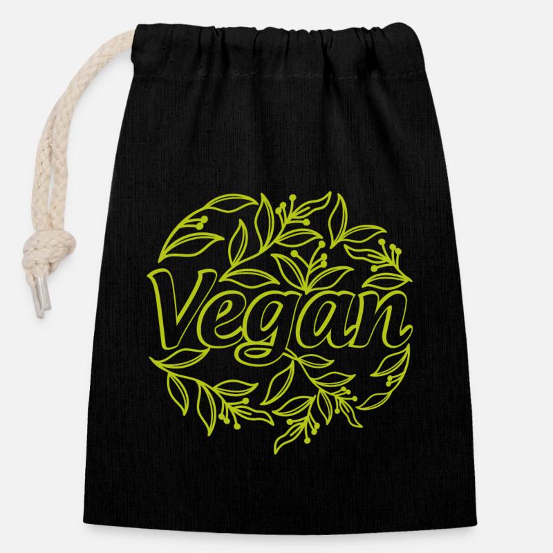 Vegan grün - Verschließbarer Geschenkbeutel aus Baumwolle (14x20cm) - Schwarz