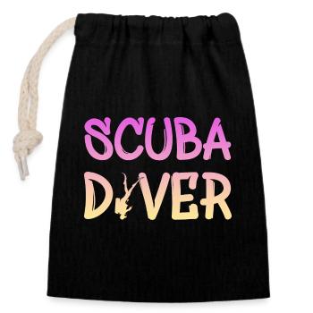 Scuba Diver, Taucher, Diving - Verschließbarer Geschenkbeutel aus Baumwolle (14x20cm) - Schwarz - Vorne