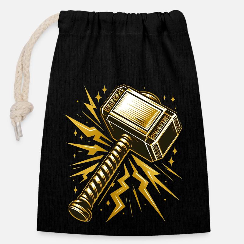 Thors Hammer - Verschließbarer Geschenkbeutel aus Baumwolle (14x20cm) - Schwarz