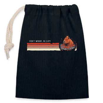 Capybara Vintage - Don't be Worry, Be Capy - Closable cotton gift bag (14x20cm) - navy - Front