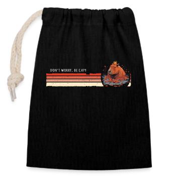 Capybara Vintage - Don't be Worry, Be Capy - Closable cotton gift bag (14x20cm) - black - Front