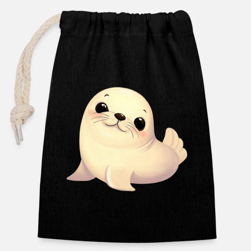 Phoque - Sac cadeau en coton avec cordon (14 x 20 cm) - noir