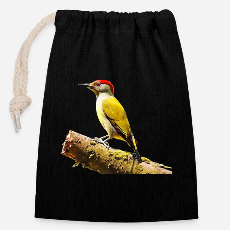 Green woodpecker - Closable cotton gift bag (14x20cm) - black