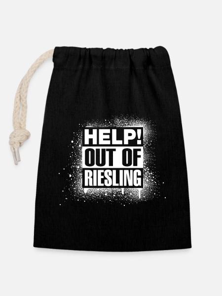 HELP! Out of Riesling - Verschließbarer Geschenkbeutel aus Baumwolle (14x20cm) - Schwarz