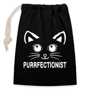 Cat face - Closable cotton gift bag (14x20cm) - black - Front