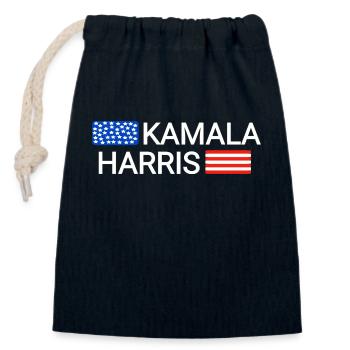 KAMALA HARRIS America - Closable cotton gift bag (14x20cm) - navy - Front