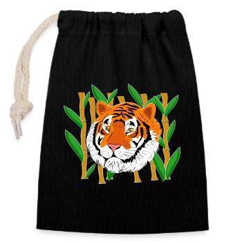 Tiger's Head - Closable cotton gift bag (14x20cm) - black - Front