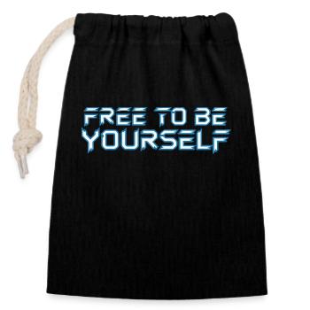 FREE TO BE YOURSELF - Closable cotton gift bag (14x20cm) - black - Front