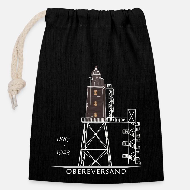 Dorum Neufeld Lighthouse, Obereversand, North Sea - Closable cotton gift bag (14x20cm) - black