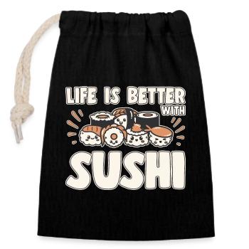 Sushi Lover LIfe Is Better With Sushi - Verschließbarer Geschenkbeutel aus Baumwolle (14x20cm) - Schwarz - Vorne