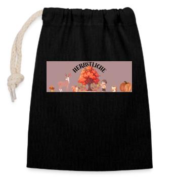 Herbstliche Grüße - Verschließbarer Geschenkbeutel aus Baumwolle (14x20cm) - Schwarz - Vorne