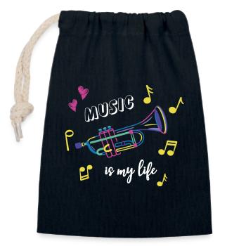 Trompete - Music is my life - Musik - Instrument - Verschließbarer Geschenkbeutel aus Baumwolle (14x20cm) - Navy - Vorne
