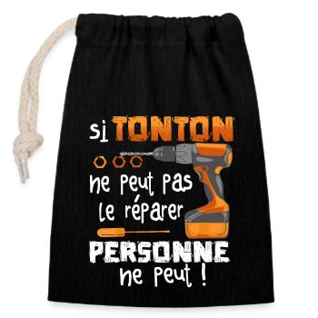 Si TONTON Ne Peut Pas Le Réparer Personne Ne Peut - Sac cadeau en coton avec cordon (14 x 20 cm) - noir - Devant