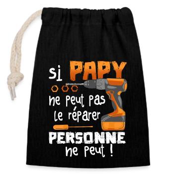 Si PAPY Ne Peut Pas Le Réparer Personne Ne Peut - Sac cadeau en coton avec cordon (14 x 20 cm) - noir - Devant