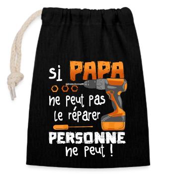 Si PAPA Ne Peut Pas Le Réparer Personne Ne Peut - Sac cadeau en coton avec cordon (14 x 20 cm) - noir - Devant