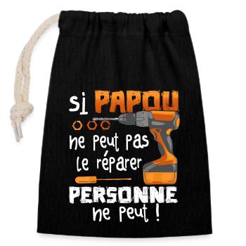 Si PAPOU Ne Peut Pas Le Réparer Personne Ne Peut - Sac cadeau en coton avec cordon (14 x 20 cm) - noir - Devant