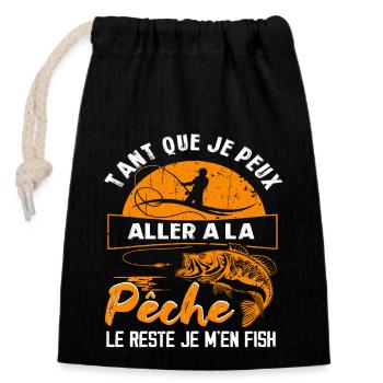 Tant que je peux aller a la pèche le reste pêche - Sac cadeau en coton avec cordon (14 x 20 cm) - noir - Devant