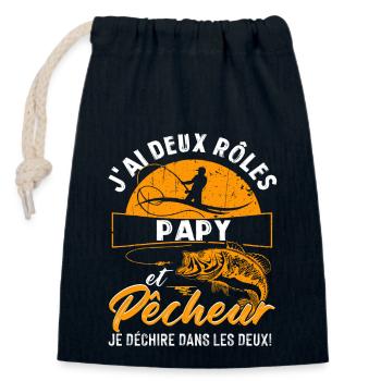 J'ai Deux Roles PAPY Et Pecheur Je Déchire Dans Le - Sac cadeau en coton avec cordon (14 x 20 cm) - bleu marine - Devant